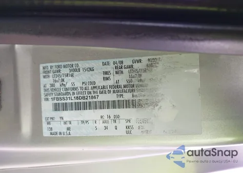 2008 Ford E-350 Super Duty Xl/Xlt from USA, damaged, VIN 1FBSS31L18DB21867